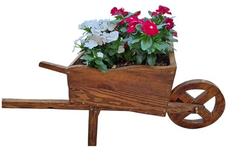 Generico Fioriera Decorativa in Legno a forma di Carriola per la casa o il giardino 75 x 22 x 36 cm. - Fatta a Mano - Made in Italy