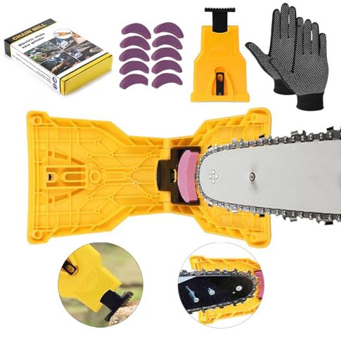 Tragbar Kettensäge Schärfgerät,Kettensägenschärfer-Set mit 10 Schleifsteinen,Universeller Kettenschärfer,Chain Saw Sharpener,Schärfer für Kettensägen,Ultra Saw Kettenschärfer für Jede Kettensäge