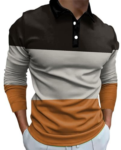 SRZYMJ Baumwolle Herren Plaid Poloshirt Langarm Basic Tennis Polohemd Polo Braun Top Langarm L Trägershirt/Cami Shirt Faschingskostüme Damen Lustig Lustige Tshirts Hemd Freizeithemden