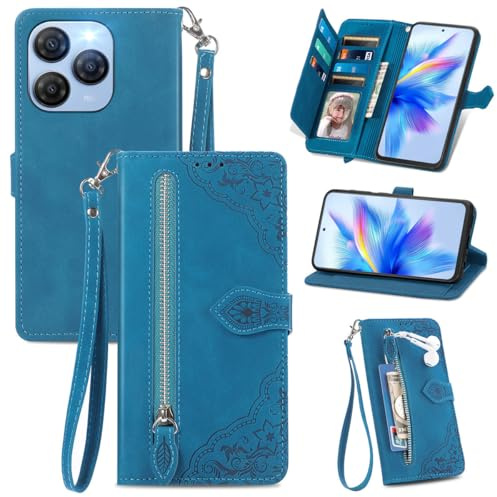 MOJIA Geldbörse Hülle für Blackview Shark 9 5G, Sanft PU Klapphülle Handyhülle, Stoßfest Schutzhülle mit Handschlaufe Kartenfach und Standfunktion. Blau