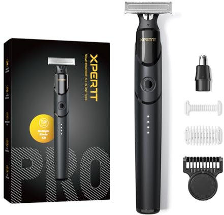 Xpert T Magnetisch Rasierer Herren Elektrisch, Integrierter Barttrimmer mit Nasenhaartrimmer, 12-in-1 Verstellbarer Trimmaufsatz 2 Körperaufsätzen, Unisex Körperhaartrimmer Intimrasierer Set, Schwarz