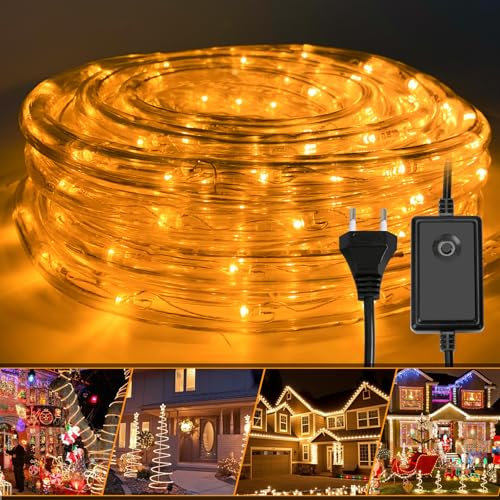 ISOISL LED Lichterschlauch Außen, 20m 480 LEDs Lichtschlauch außen Wasserfest LED Schlauch, mit Timer & 8 Modi Lichtschlauch, für Außen Innen Party Hochzeit Weihnachten Dekolicht (Gelb)