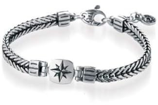 Bracciale uomo argento 925 maglia spina di pesce con rosa dei venti portafortuna chiusura moschettone misura regolabile fino a 22 cm gioiello elegante sportivo Made in Italy