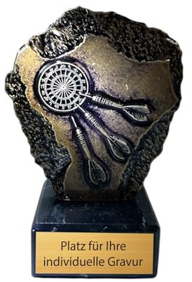 eberin · Metall-Pokal für Dartspieler*innen · Darts · Dart WM · Darts Events · Dart Metall Trophäe Dartpfeile/Dartscheibe auf Marmor schwarz · Pokal mit Gravur ·