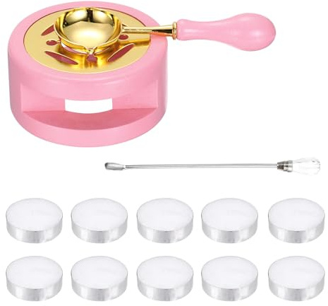 PATIKIL Wax Stamp Seal Kit, Wax Seal Kit Include Sealing Warmer, Melting Spoon, Candles, Stick, Retro Melt Stove Pot Furnace Tool for Envelope Letter Mailing Crafts DIY, Pink