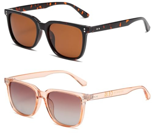 EDLMKM 2 Pack Polarised Sunglasses For Women Men, Uv400 Protection, Trendy Frame, Classic Retro Polarized Sunglasses, Ladies Sun Glasses For Driving Outdoor Fishing