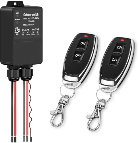 Interruptor con mando a distancia impermeable IP65,Interruptor inalámbrico AC100-240v, interruptor RF de relé de 30A con un alcance de 328 pies, para puertas enrollables y sistemas de alarma antirrobo