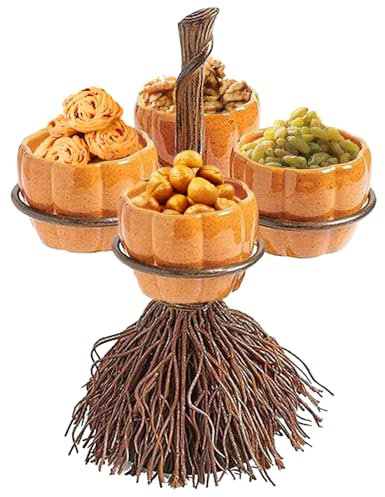 Halloween Snack Bowl Stand - Creative Halloween Pumpkin Snack Tray | Resin Witches Broom Dessert Display Tray | Pumpkin Bowls for Serving Snacks, Salad, Fruit Accessories, Decorations