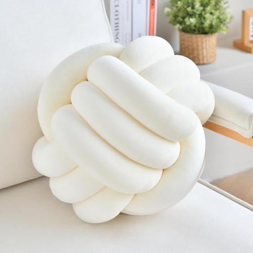 Neegaurd Knotenkissen Beige, Deko Kissen Rund, Zierkissen Aesthetic Sofakissen aus Samt, 28cm Runde Kissen Plüsch Ball Dekokissen Bett Deko Kissen Rundes für Sofa, Home Decor Wohnzimmer