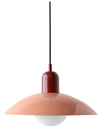 Hnexsei Moderne Pendelleuchte mit Emaille-Eisenschirm, weißer Glaskugel, E27-Fassung, abnehmbarem Lampenschirm, Deckenleuchte für Küche, Esszimmer, Schlafzimmer (Rot+Rosa)