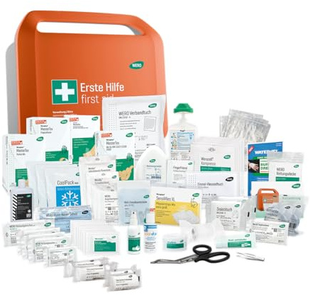 WERO Smart Case groß Erste-Hilfe-Koffer DIN 13157 | Für Verwaltung & Büro, Kompakt, robust & übersichtlich, Staub- & spritzwassergeschützt, Mit Farbleitsystem, Mit Wandhalterung