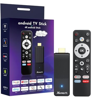 GREVA Android TV Stick 4K Ultra HD Streaming Dispositivo di Streaming, Ultimo Android 14.0 TV Stick Box 2GB 16GB HDR/AV1/2.4G/5G WiFi/BT 5.0, Smart Streaming Media Player con assistente vocale, colore