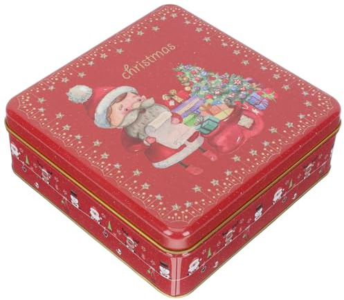 Weihnachtskeksdose aus Weißblech mit Deckel und Griff Mottoparty | Rot, Glatt und Festlich, für Kekse und Kleine Geschenke, Tischdekoration, Kompakte Form