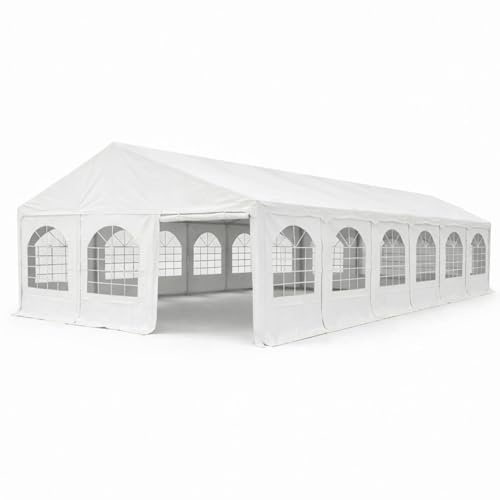 Tent for Events Partyzelt 6x12 m, 620g/m² PVC Eventzelt, Feuerhemmend & Wasserdicht, Klicksystem ohne Schrauben, Stahlrahmen, Inkl. 16 Fenster- & 2 Türseitenteile, Weiß