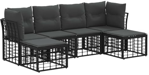 vidaXL Outdoor-Sofagarnitur Schwarz Polyester, Moderner Garten-Sofaset, wetterfeste Polster, verstellbare Füße, Bequeme Lounge-Ecke