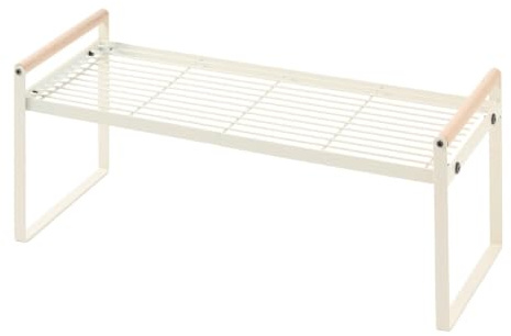 OHS Cupboard Shelf Organiser Metal Wire Air Fryer Shelf Spice Holder, Cream | Kitchen Cupboard Organiser Stackable Countertop Freestanding Shelf Wooden Side Handles Kitchen Pantry Cupboard Organiser