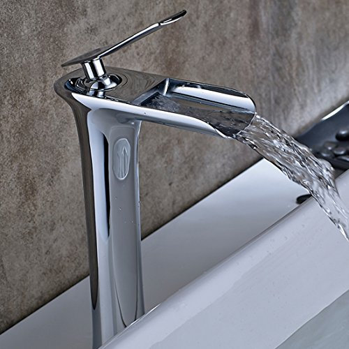 Aimadi Waschtischarmatur Wasserfall Wasserhahn Bad Mischbatterie Badarmatur Waschbeckenarmatur Waschbecken Badezimmer Hoch Chrom