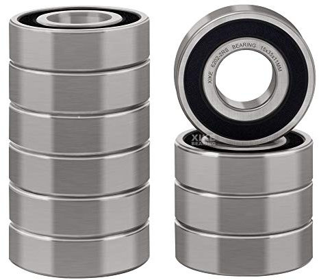 XiKe 6202-2RS Kugellager 15x35x11mm Chromstahl und Vorgeschmiert, 6202RS Rillenkugellager mit Gummi Doppeldichtung, 10er-Packung