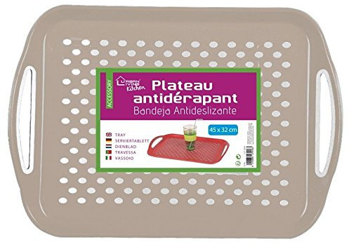 Large 45cm Rectangle Plastic Non Anti Slip Dinner Serving Lap Tray with Handles (Grey)