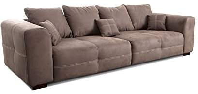 Cavadore Big Sofa Mavericco / Große Couch im modernen Design in Lederoptik / Inklusive Rückenkissen und Zierkissen / 287 x 69 x 108 cm (BxHxT) / Mikrofaser Hellbraun