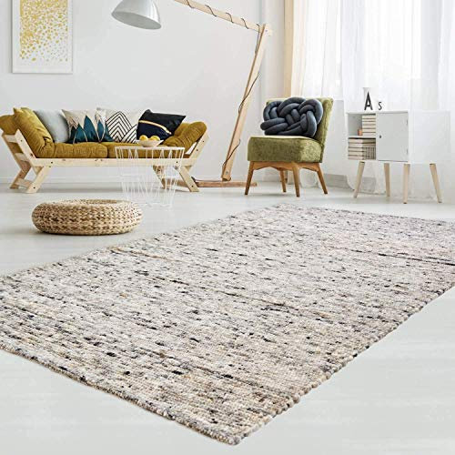 T.Carpet Gewalkter Handweb-Teppich Lambrecht aus hochwertiger Schurwolle edel und aufwendig verarbeitet fürs Wohnzimmer, Eszimmer, Schlafzimmer und die Küche geeignet 30 Grau meliert 130 x 190 cm