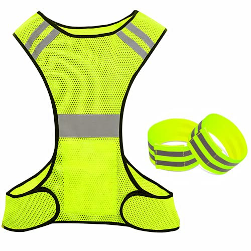 Sicherheitswesten,Warnweste,Atmungsaktiv&Leicht Reflektierende Weste für Outdoor-Aktivitäten Lauf Damen Herren.(Vest+Bands)
