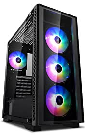 DeepCool Matrexx 50 Black Case ATX USB 3.0 PC Gaming 0.6 mm SPCC mit 4 Lüfter 120mm PWM RGB Rainbow Addressable 5V ADD Front- und Seitenpanel aus gehärtetem Glas (HxBxL 479x442x210 mm)