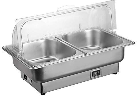 Aprilhp Chauffe Plat Traiteur, Chauffe Plats Electrique Chafing Dish Acier Inoxydable Marmite Chauffante Traiteur pour Jardin Fêtes Buffet Restaurant d’hotêl, Couvercle Transparent Rotatif