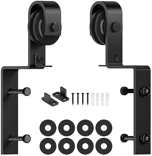 skysen Heavy Duty Sliding Barn Door Hardware Single Track Bypass Double Door Kits Roller Set (Bypass J Hanger Set)
