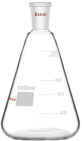 StonyLab Glass 24/40 Erlenmeyer Flask, Borosilicate Glass Heavy Wall Flask with 24/40 Standard Taper Outer Joint - 1L
