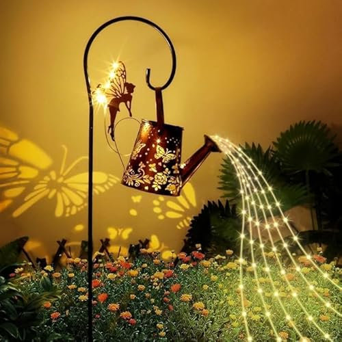 Asslye Arrosoir Guirlande Solaire Exterieur avec Papillon, LED IP65 Imperméable Lampe Solaire Exterieur pour Jardin Extérieur, Decoration Jardin Exterieur pour Cour, Allées, Paysage
