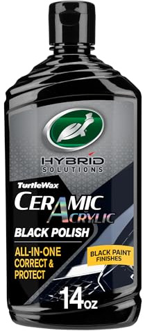 Turtle Wax Hybrid Solutions Ceramic Acrylic Black Car Polish and Wax, Car Scratch Remover & Car Paint Restorer for Black Cars, Deep Shine, Ceramic Coating Protection & Water Beading, 14 oz (Pack of 1)