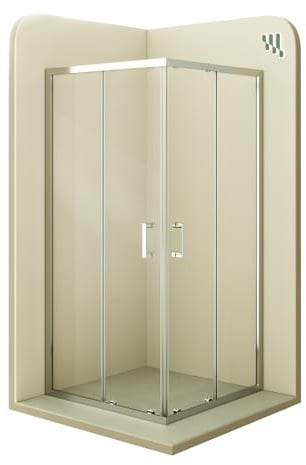 Mampara de Ducha Diana 75x75x180cm, REVERSIBLE, Puertas Correderas, Ajuste 72.5-74.5x72.5-74.5cm, Perfiles Cromados, Cristal Templado Transparente 6mm
