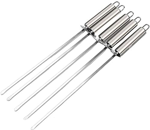 Jjoer Espetos Sardinas Espetos De Acero Inoxidable Reutilizables Pinchos Barbacoa con Control Deslizante Acero Plano Amplio Brochetas Barbacoa Utensilios