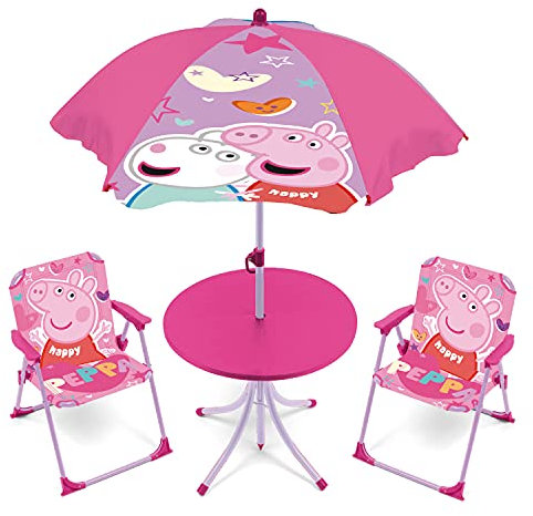 Set de Jardin Peppa Pig Rose avec Une Table, 2 chaises et Un Parasol