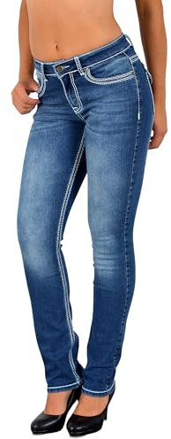ESRA Damen Jeans Jeanshose Damen Hose Straight Leg Dicke Naht Jeanshosen Damenjeans bis große Größen J755
