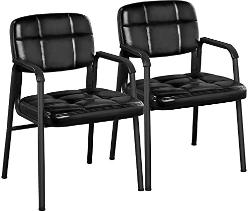Yaheetech 2PCS Armchair Waiting Reception Meeting Room Chair, Black | faux leather reception chairs, armrests, ergonomic upholstered, metal frame, ideal for home & office