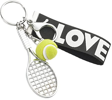 Mini Raquette de Tennis Porte-clés léger Exquis Mignon Sport Charme nouveauté Balle de Tennis Raquette Porte-clés Cadeau de Sport pour Joueur de, Vert