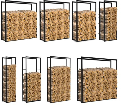 Lospitch Kaminholzregal, Innen Brennholzregal Holzhalter aus Stahl, Stabiles Metall-Gestell In Matt Design Feuerholzregal, Schwarz, Größe:25x100x150 cm(DxWxH)