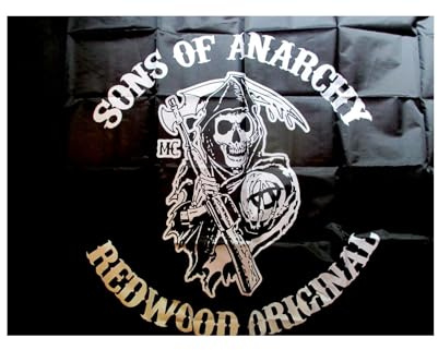 hotrodspirit - Sensenmann Tod SOA Sons Anarchy Flagge 150 x 90 cm Nylon Schwarz und Weiß Biker