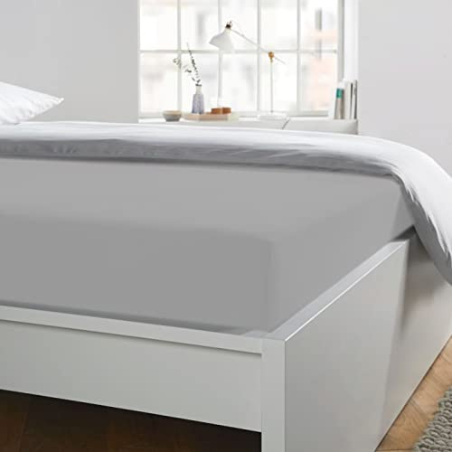Home Tresor - Lenzuolo Sotto Letto Singolo con Angoli Elasticizzati, cm. 90x210 h. Materasso 25, 100% Puro Cotone, Made In Italy, Grigio