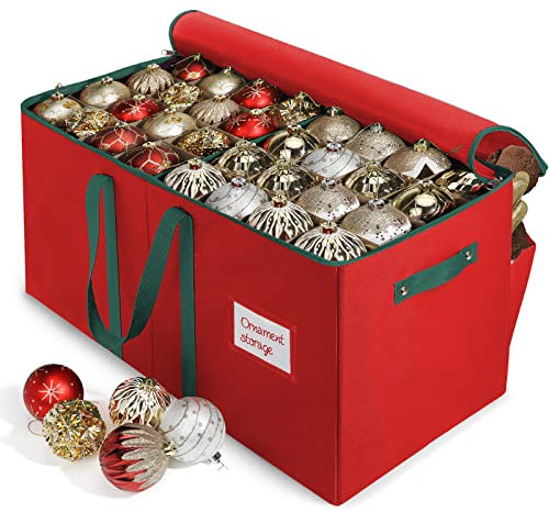 Large Christmas Ornament Storage Box,4 Tier Holds Up to 128 Holiday Ornaments 3-Inch, Xmas Decorations Accessories Bag with Dual Zipper Closure,Made of Durable 600D Oxford Fabric TearProof Material