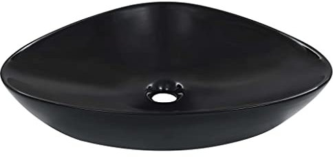 HOMIUSE Lavabo 58,5x39x14 CM CéRamique Noir Vasque à Poser Salle de Bain Lavabo à Poser en CéRamique Pour Lavabo Salle de Bain Bassin SupéRieur Pratique et DéCorative Filet Rond Triangle