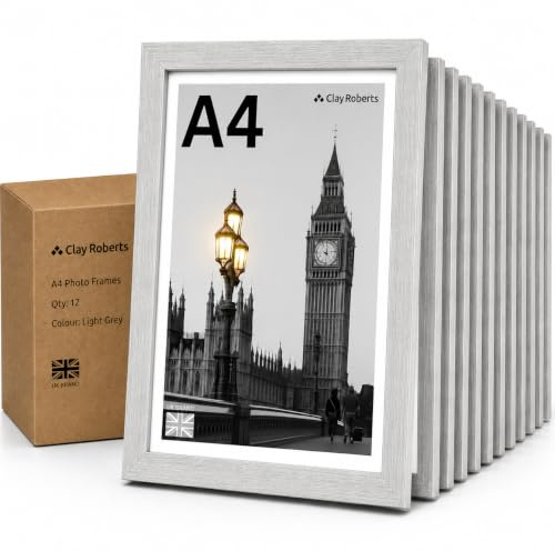 A4 Light grey Photo Frame – Modern A4 Frame for Certificates, Pictures & Prints, Wall Hanging (Portrait or Landscape), Document & Poster Frame UK