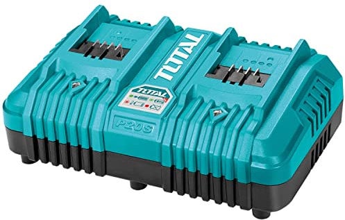 Total Tools - Chargeur Rapide Double de Batterie 20 V, Chargeur à Deux Ports pour Outils Portables, Vitesse de Recharge : Batteries 2 Ah en 1/2 h, Compatible avec Outils Électriques P20S