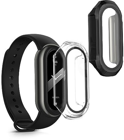 kwmobile 2x Custodia Rigida Smartwatch Compatibile con Xiaomi Mi Band 8 Cover - Case Vetro Temperato Orologio Fitness - trasparente/nero