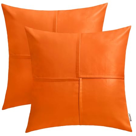 BRAWARM Kunstleder-Kissenbezüge, 50,8 x 50,8 cm, orangefarbene Leder-Kissenbezüge, handgenäht, dekorative Dekokissen für Couch, Sofa, Bett, Wohnzimmer, Zuhause, Garten, 50,8 x 50,8 cm, 2 Stück