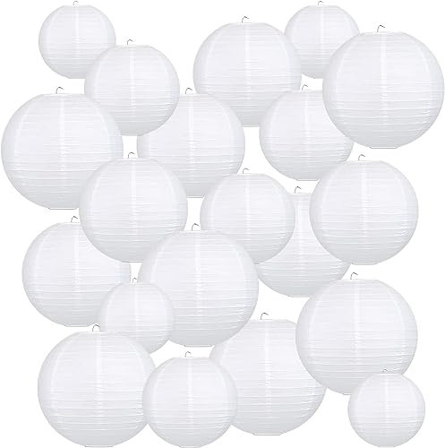 lampions, 20 Stücke lampions weiß, lampions außen wetterfest, Papierlaterne Für Geburtstagsfeier, Hochzeit, Camping-Dekoration jeweils fünf(15cm,20CM,25CM,30CM)