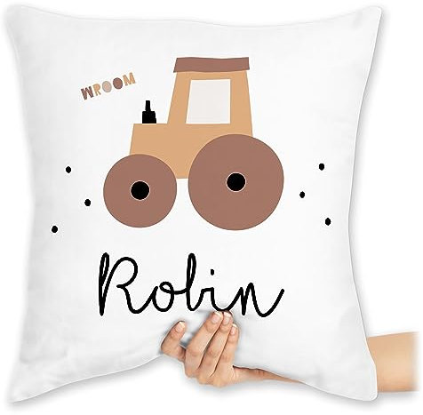 Kissen 40x40 Zierkissen - Süßer Traktor Trecker Schlepper Bulldog - 40 x 40 cm - Weiß - traktorkissen kinder landwirtschaft sitzkissen kuschelkissen bauer kissenhülle kinderkissen tractors