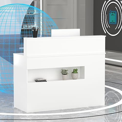 PREMTURE Banco reception con cassetti, banco reception, banco ufficio, per sale aziendali, reception di hotel, negozi di abbigliamento, pasticcerie, frutterie 50 P x 120 L x100 H cm, JRIT250007-01